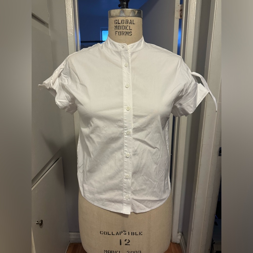 Veronica Beard White Collard Button Down Short Sl… - image 1